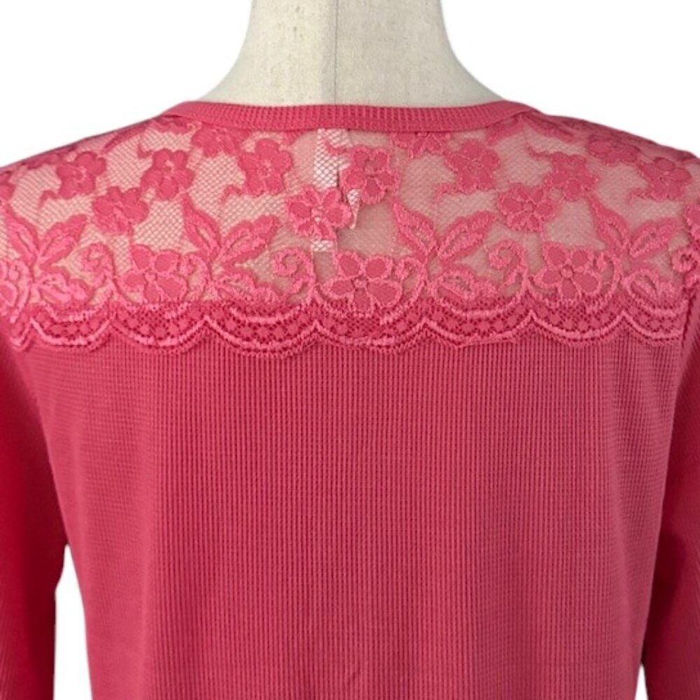 Colt Story Women's Long Sleeve V Neck Pink Buttons Lace Details T-Shirt PLUS 2XL - Picture 10 of 13